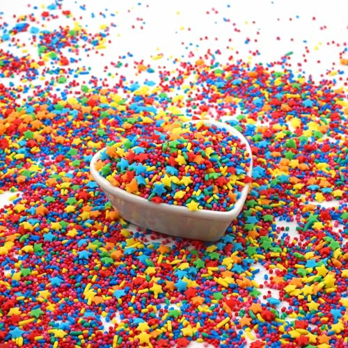 STREUSEL GLÜCK Kindergeburtstag Sterne bunt gelb blau rot orange grün 40g Zuckerstreusel Streusel Sprinkles Tortendeko Geburtstag Kindergeburtstag Verzierung von Torte Kuchen Cupcakes Muffins
