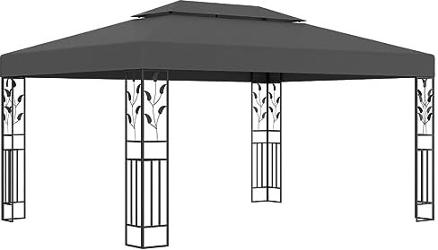 Gecheer Gazebo con Tetto Doppio 3x4 m Antracite,Gazebo da Esterno,Parasole,Gazebo Pergola con Telo,Padiglione da Giardino,Tenda per Feste,Gazebo per Barbecue,A48031