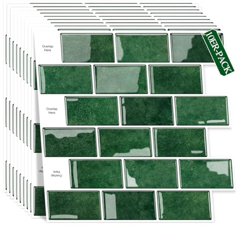 3D Fliesenaufkleber, Dickere Küchenfliesen Selbstklebende 10 Stück, Wandfliesen Selbstklebend, Klebefliesen Küche Abziehbare,für Bad,Küche,Wand Dekoration Wasserdicht (Grün, 30.5x30.5cm)