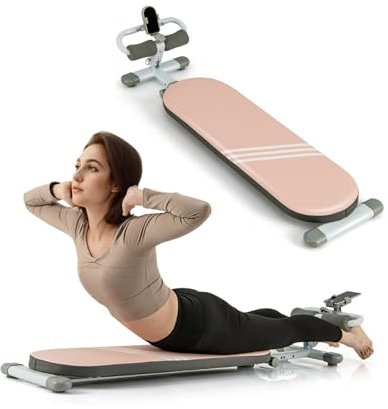 KOMFOTTEU Sit-Up Bank zusammenklappbar. Bauchtrainer Rückentrainer 120cm-137cm verstellbar, Trainingsbank Fitnessbank für Ganzkörpertraining Schwerkrafttrainer (Pink)
