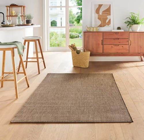 Taracarpet Teppich Flacher Kurzflorteppich für Wohnzimmer, Schlafzimmer und Kinderzimmer auch als Küchenteppich für die Küche in Sisal Optik beige 080x150 cm