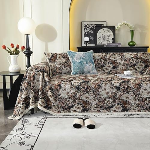 Throws for Sofas Large Brown Chrysanthemum Sofa Throw Polyester Blankets Soft Throw Blanket All Seasons Blankets and Throws Durable Bed Throw Washable Throws for the Sofa 180x420cm