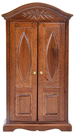 Puppenschrank, Mini-Vintage-Holzschrank mit Doppeltür, Puppenhaus, Geeignet für Puppenhaus und Puppen Im Maßstab 1:12 (BROWN)
