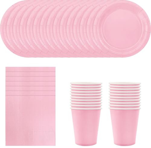 Pink Party Tableware Set – 72pcs Pink Paper Plates, Cups & Napkins, Elegant Party Supplies for Wedding, BBQ, Picnic, Restaurant & Event Decorations, Perfect for 24 Guests