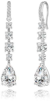 Boucles d'Oreilles Pendantes Argent 925 Zircons Femme, Pendantes Longues Cristal, Brillant, Élégant, Strass AAA+, Boucles d'oreilles Crochet, Pendentifs goutte, Fiançailles, Mariage, Cadeau de Bijoux