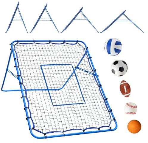 5x4FT Volleyball-Rebounder-Netz, Baseball-Fußball-Rebounder-Pitchback-Netz mit 2 x 6-Winkel-Schnelleinstellungen, Zielband für Präzision, einfacher Schnellaufbau, ideal für Softball, Lacrosse und Sp