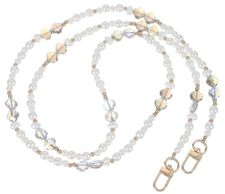 PATIKIL Pearl Phone Chain Crossbody Lanyard, Pearls Beaded Flower Wrist Phone Strap Universal CellPhone Chain Charm Hanging Rope for Most Smartphones Bags Purses, Colors