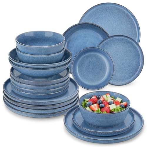 vancasso ANYA 24 Piece Plates and Bowls Set, Dinner Service Set for 6, Include Ceramic Dinner Plates, Dessert Plates, Soup Bowls and Cereal Bowl, Dishwasher and Microwave Safe, Blue