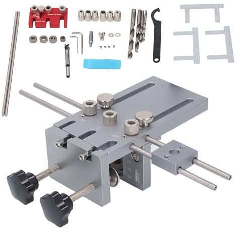 XTevu Drilling Guide, 3 in 1 Dowel Jig Tool with Self Centering Feature, Aluminium Alloy Woodworking Drill Locator, Handheld Drill Guide for Joinery