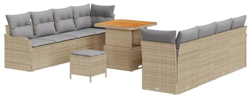 vidaXL 11-delars trädgårdsoff-set med kuddar i beige polyrotting. Väderbeständigt och bekvämt utesittgrupp som passar perfekt för terrasser, trädgårdar, och balkonger. Perfekt för utemöbler och som te