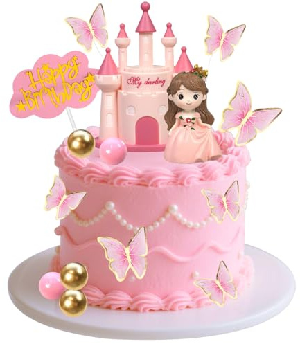 Decoracion Tarta Castillos, 18pcs Decoración Pastel Muñeca Niña, Decoracion Tarta Figura de Niña, Decoración Pastel Niñas para Baby Shower, Fiesta de Cumpleaños, Fiesta Rosa