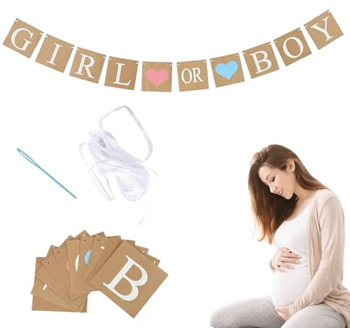 Gender Reveal Party Deko,Babyparty Girlande,Boy or Girl Baby Shower Banner,Babyparty Herzlichen Gratulation Kraftpapier mit Schnur,Taufe Dekoration für Babyshower Schwangerschaft Überraschungsparty