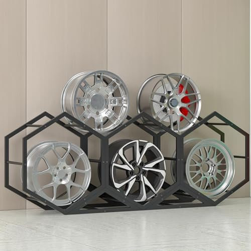 SnamicE Felgen-Reifenständer für die Garage, Stand-Reifenständer für Autowerkstätten, sechseckiger Ausstellungsständer mit dreieckiger Eisenbasis, 3+2 (204 x 39 x,3+2(204x39x78cm)