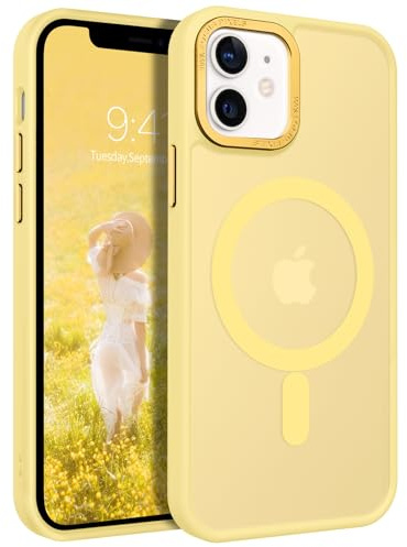 GaoBao für iPhone 12 Mini Hülle, Handyhülle iPhone 12 Mini [Kompatibel mit MagSafe] Durchscheinende Matte Magnetische Stoßfeste Anti-Fingerabdruck Schutzhülle Case 5,4 Zoll, Gelb