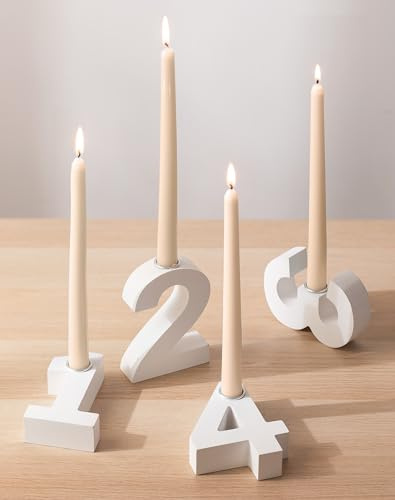 Romadedi Advent Wreath Numbers Wooden Modern: Candle Holder Advent Numbers 1-4 White Minimalist for Taper Candles – Advent Arrangement Scandinavian for Table Windowsill