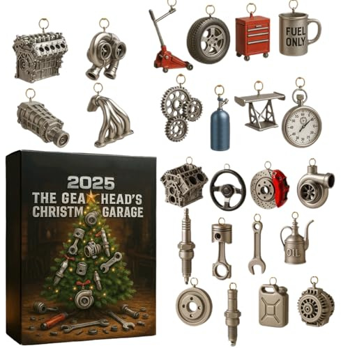 Adventskalender 2025 | 24-tägige Mini-Autoteile Und -werkzeuge -Kalender | Weihnachtsbaum -Decor -Acrylanhänger | 2D Kalendergeschenke Für Autoenthusiasten Und Mechaniker