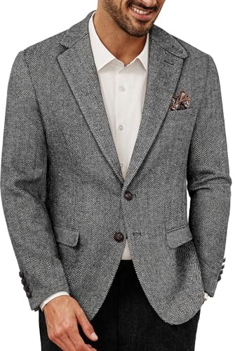 PJ PAUL JONES Men Blazer Suits Formal Tweed Wool Blend Sports Coat Business Sport Coats Grey