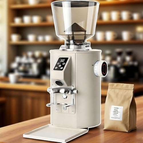 moupeaktain Moulin à Café électrique 350W, Moulin Cafe Expresso, Broyeur Cafe Grain, Machine à Café Grains, Meule Plate De 64mm, avec 9 Réglages Précis, Trémie De 450g Et Double Dosage Beige