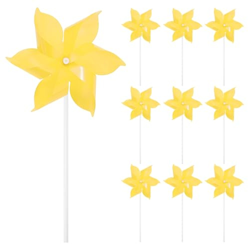 M METERXITY Lot de 10 Moulins À Vent Arc-en-Ciel À Six Pales, 9.1 Pouces Spinners en Plastique pour Extérieur Moulin À Vent pour Décoration De Fête/Jardin/Pelouse, Accessoire Spinners [Jaune]