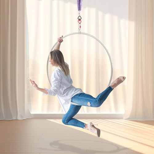 ieLsngai Aerial Hoop 95cm, Stainless Steel Aerial Lyra Hoop Set, Hanging Yoga Rigging Ring Kit, Aerial Arts Fitness Equipment Dance Yoga Ring Hoops Kit