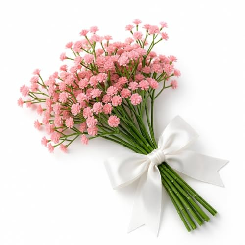 ACKKOR 12 Pcs Rosa Schleierkraut Künstlich, 28 cm Fake Blumen Gypsophila Künstliche Blumen mit Biegsamem Stiel für Vase Schießen Brautstrauß Hochzeit