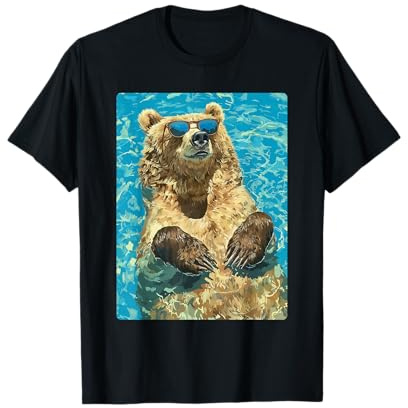 Divertente Orso con Occhiali da Sole Fresco Estate Animale Nuoto Maglietta