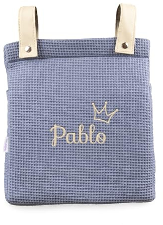 Mi Pipo - Bolso Panera Gofre para Carro de Bebé Personalizado| Bolsa para Carrito Bebé de Algodón Gofre Acolchado | Bolso Maternidad con Bandolera y Asas para Carro | Fabricado en España