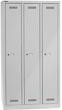 BISLEY MonoBloc Garderobenschrank, 3 Abteile, je 1 Fach, Metall, 645 Lichtgrau, 50 x 90 x 170 cm