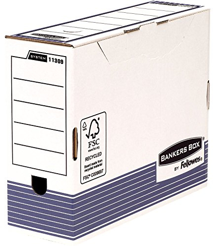 BANKERS BOX Archivschachtel A4+ Format, 100 mm Rückenbreite, System Serie, mit schnellem FastFold Aufbau, aus 100% recyceltem Karton, Pack mit 10 Stück