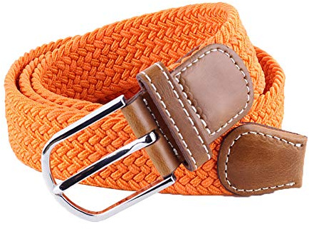 BOZEVON Cinturón elástico tejido - Multi-colores Cinturón de tejido elástico trenzado la tela de estiramiento para Hombres Mujeres Naranja
