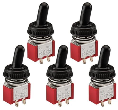Heschen miniatura interruttore a levetta mts-101 ON-OFF SPST 2 pin, 2 A 250 V, 5 A 120 V, con cappuccio impermeabile, confezione da 5