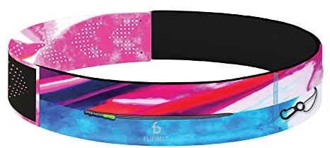 FlipBelt Adjustable Zipper - Verstellbarer Laufgürtel für Handy & kleines Zubehör - Sport-Bauchtasche für Damen und Herren - Acryl Sommer