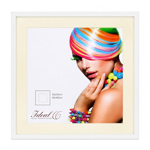 IDEAL TREND 3D Objektrahmen Holz Bilderrahmen quadratisch Wanddeko Collage Poster Fot Rahmen: Farbe: Weiß | Format: 50x50