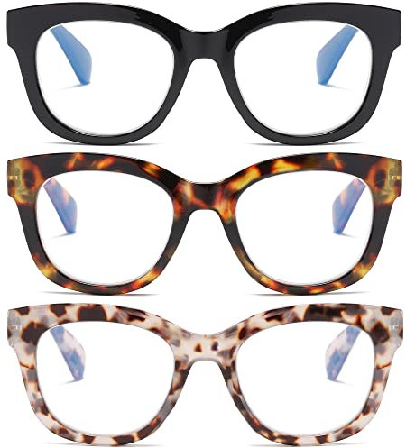 Fsread Oversized Reading Glasses For Women Blue Light Blocking Computer Readers Spring Hinge Retro +1.75