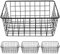 PINGEUI 4 cestini in filo metallico nero, con manici, organizer per mobili da cucina, dispensa, armadio, camera da letto, bagno, 28 x 22 x 12 cm