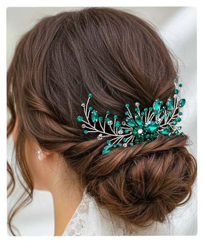 Flayem Haarkamm Braut Hochzeit Grün Kristall Seitenkamm Blume Haarschmuck