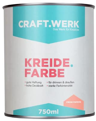 CRAFT.WERK Kreidefarbe für Möbel (750ml, fresh papaya) ultramatte Chalk Paint Farbe für Holz - Möbelfarbe einfach zu verarbeiten - Möbellack auf Wasserbasis - Made in Germany