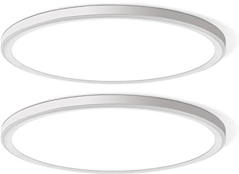 WKONCLDY Two Pack 4700lm LED Flush Mount Ceiling Light, Super Slim 16 inch 5000K LED Ceiling Light for Bedroom, Living Room, Dining Room (White)