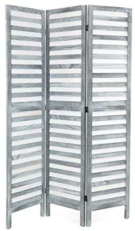DESIGN DELIGHTS RAUMTEILER Cottage | 3-teilig, Holz, 170x120 cm (HxB) | Natur Raumtrenner, Faltwand, Sichtschutz, Raum Trennwand, Paravent, Stellwand | Farbe: grau