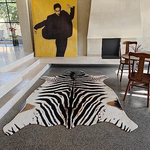 Rugoo Alfombra con estampado de cebra de 6.5 x 8.5 pies, alfombra animal blanco y negro de piel sintética