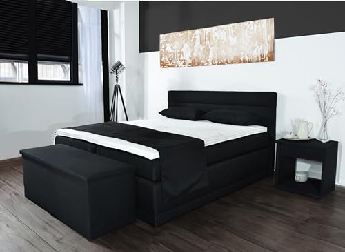 AUKONA Boxspringbett Hanna 180x200, Schwarz H3, 7 Zonen Taschenfederkern-Matratze, H2 H3 H4, Komfortschaum-Topper, Lieferung und Aufbau kostenlos