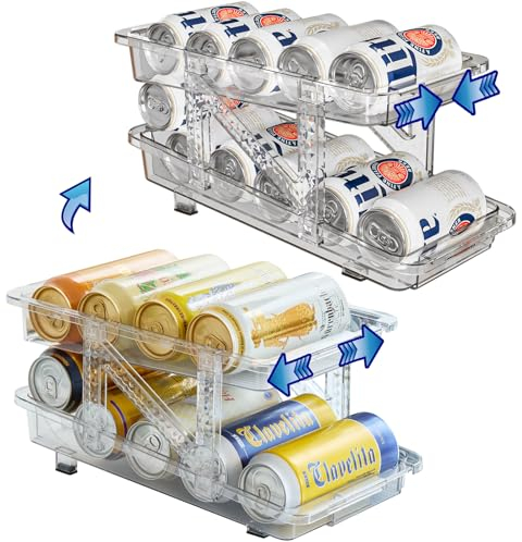 Santentre 2er Pack Breite Verstellbar Kühlschrank Organizer Dosen, Automatisches Rollen Dosenhalter Kühlschrank Drink Organizer, 2-Stufig Dosenspender Fridge Organizer für 250ML 330ML 500ML Bier Soda