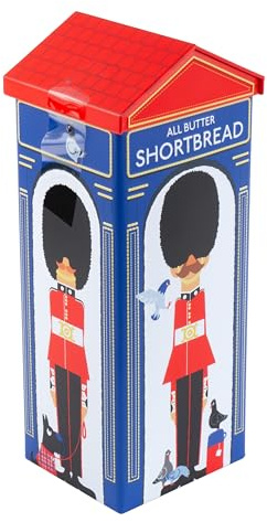 Premium London Royal King's Guard Sentry Gift Tin with British All Butter Union Flag-Embossed Shortbread Biscuits, 180g