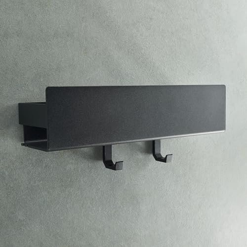 Design Hamburgo Estantería Ducha sin Taladro I Estantería de Baño y Organizador I Repisa Champú I Accesorio de Baño Adhesivo I Balda de Baño con 2 Ganchos | Negro Mate | 30 cm