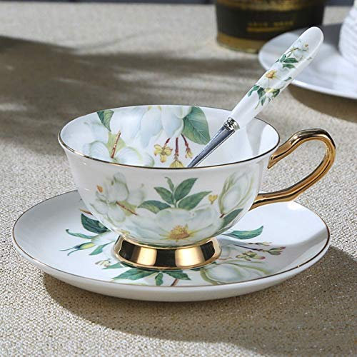 asdchZen Juego de té de porcelana de estilo europeo, taza de café y platillo, taza de café inglesa con una variedad de estilos (camelia)