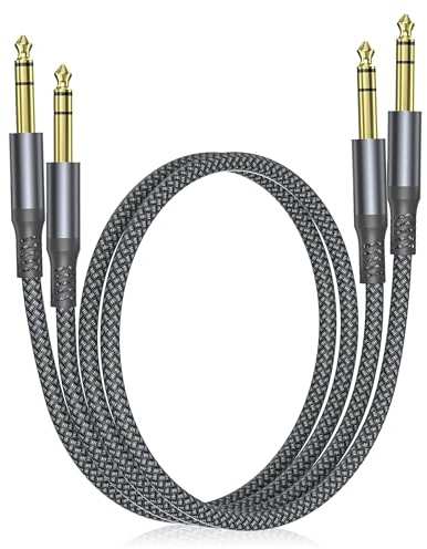 Elebase 1/4 Inch TRS Instrument Cable 3.3ft 2-Pack,Straight 6.35mm Male Jack Stereo Audio Interconnect Cord,6.35 mm Balanced Line for Electric Guitar,Bass,Keyboard,Amplifier,Amp,Speaker,Equalizer