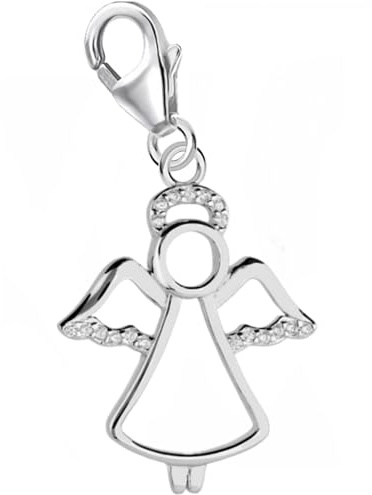 Charm Anhänger Engel 925 Silber mit Zirkonia, Karabinerverschluss