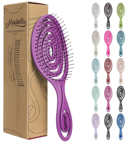 Ninabella Detangling Hair Brush for Women & Men - Does not Pull, Removes Tangles, Brushes for Straight, Curly & Wet Hair - Detangle Brush - Unique Spiral Hairbrush, Berry