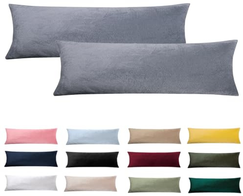 Soifox Seitenschläferkissen Bezug 40 x 145-2er Set Grau Samt Kissenbezug für Seitenschläferkissen Weich Flauschig Kuschelig Kissenbezüge Deko Kissen Sofakissen Lendenkissen