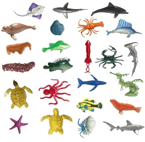 Animals Marine animale per bambino, 24 PCS Giocattoli Animali Marini, Set Assortiti per Feste da Bagno (E)
